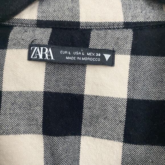 ZARA Checkered Flannel Black White L Boho Cottagecore Layering Shirt- L - Picture 4 of 7